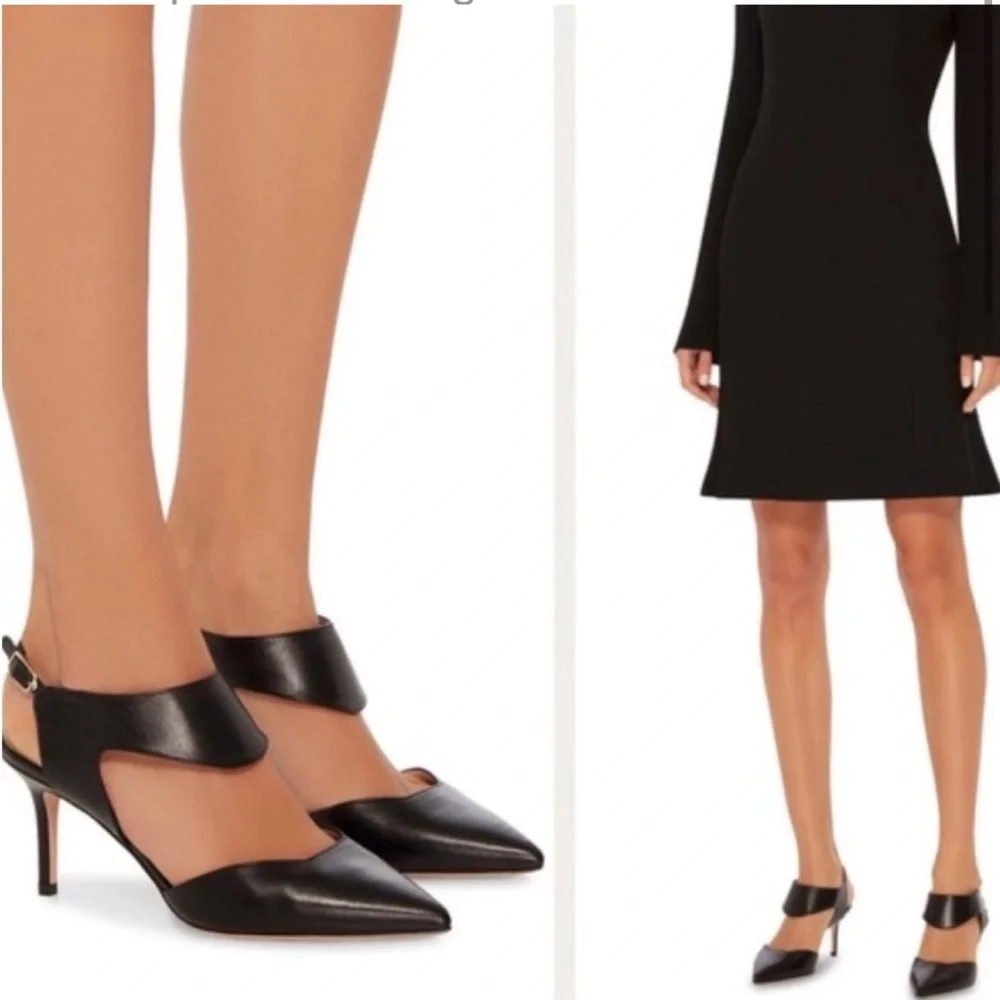 Nicholas Kirkwood Leda Black Leather Pointed Toe Wide Strap Pumps 39 1/2 - Picture 1 of 14